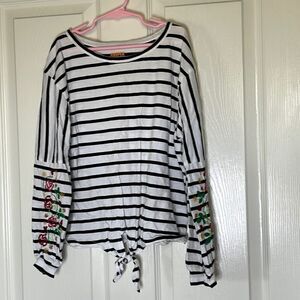 🌟B1G1 free Harper canyon striped floral long sleeve tie front top size L